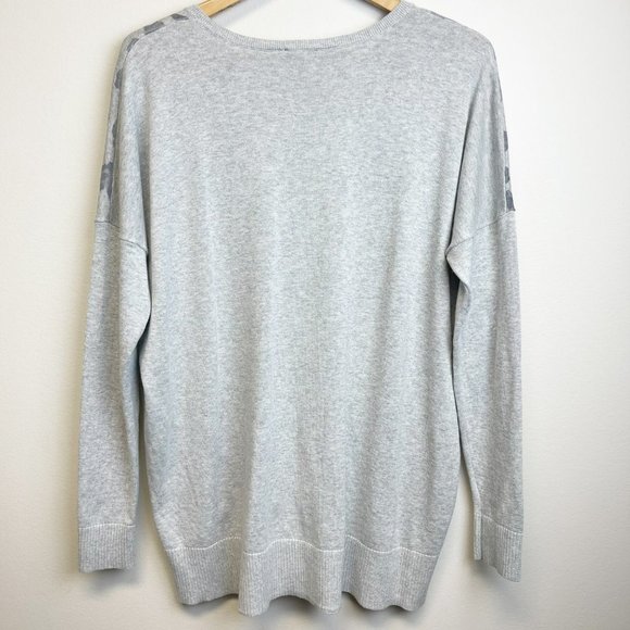 EXPRESS Gray Hi-Low V-Neck Oversized Dolman Leopard Cardigan Zippers Size M - Picture 6 of 11